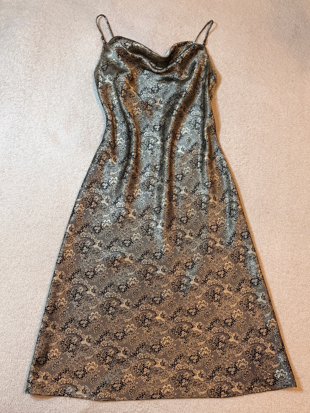 Old Navy Gold Floral Jacquard Midi Slip Dress with Cowl Neckline